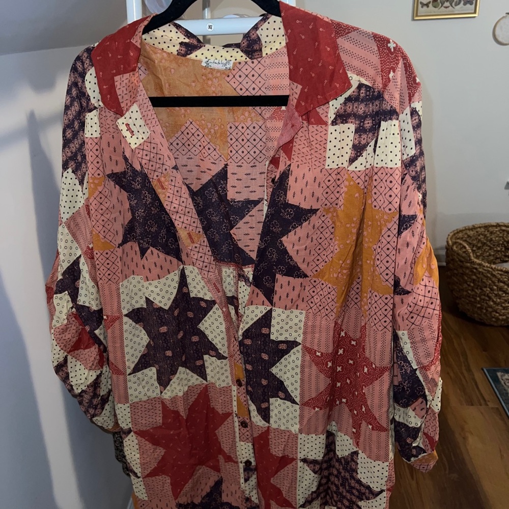 Free People patchwork button up🤎